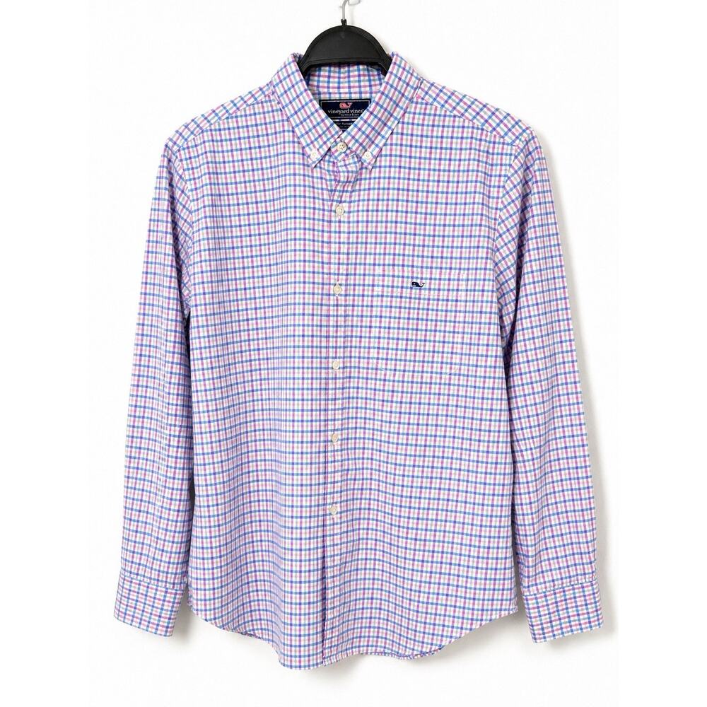 Vineyard‎ Vines Slim Fit Tucker Shirt Plaid Pink Blue Mens M